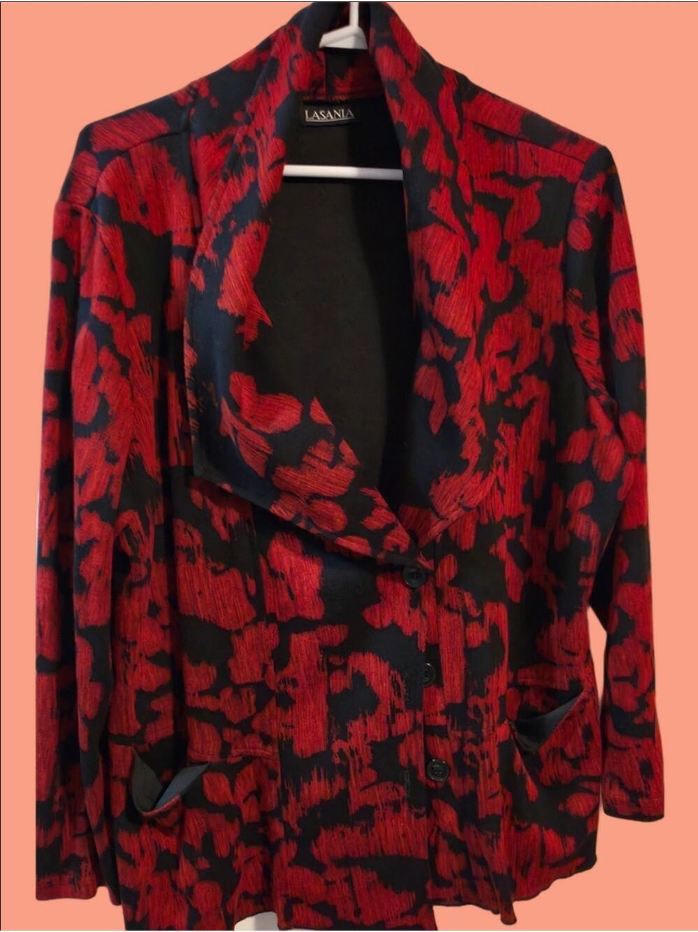4/$97 Deal! Vintage Red and Black Patterned Women's Blazer Jacket